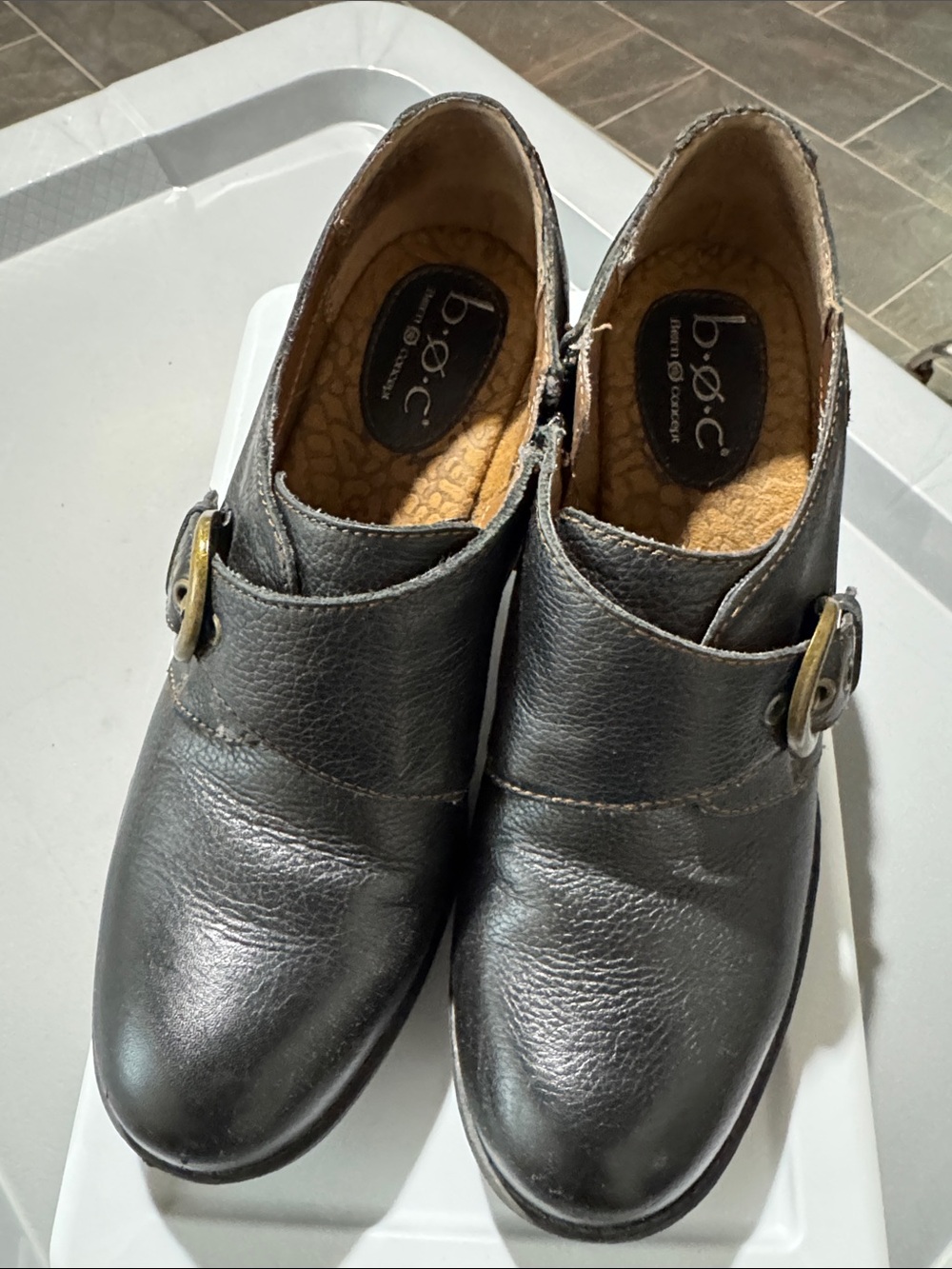 b.o.c. Women’s Black Leather Slip-On Loafers with Side Buckle